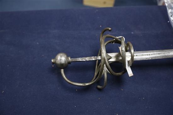 A 17th century German steel rapier, L.45in.